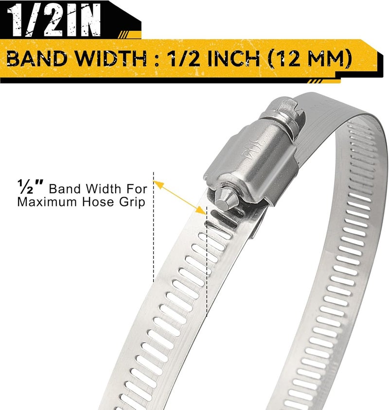 URANNBRIKS 4 Inch (Diameter) Hose Clamp, 304 Stainless Steel Quick-Screw Dryer Vent Clamp, Adjustable 3.5″ to 4.3″ Worm Gear Hose Clamps for Air Ducting, Dust Collection, Automotive, 4 Pack - Image 5